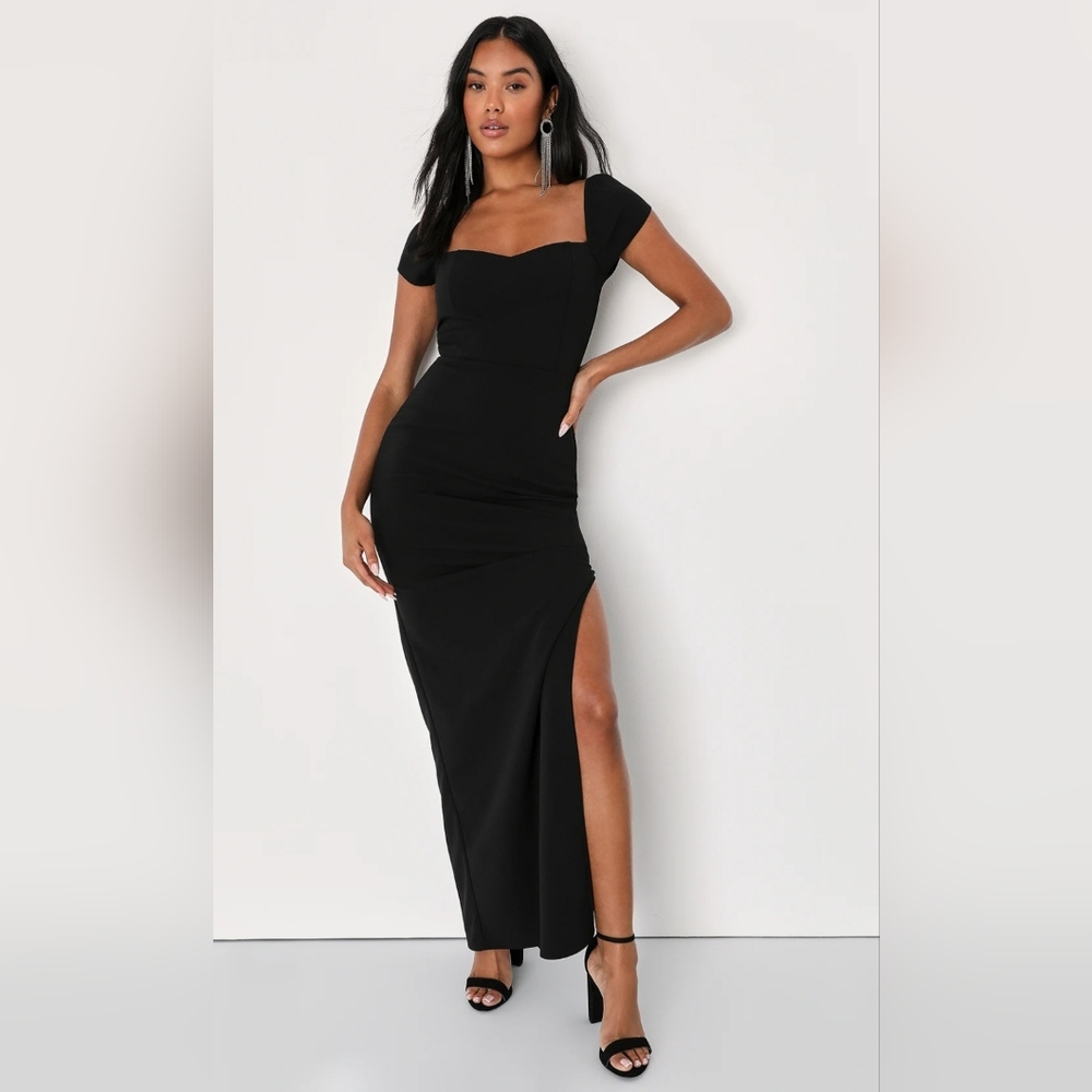 Essential Invitee Black Cap Sleeve Column Maxi Dress